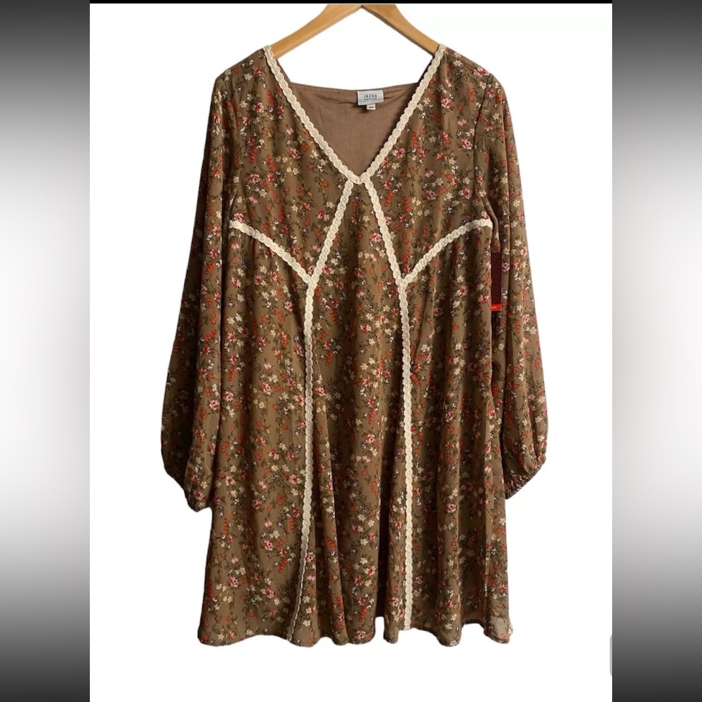 JACKS SURFBOARDS Womens Mocha Brown Floral Lined Casual Cottagecore Dress Size M
